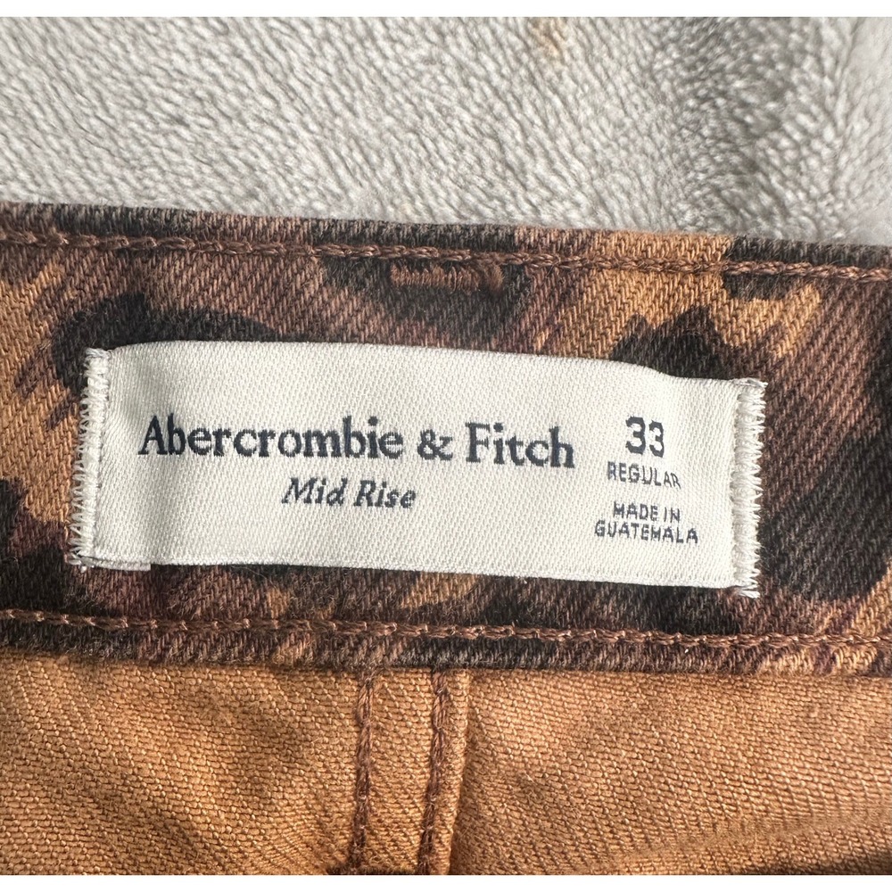 NEW Abercrombie Fitch Slouchy Jeans Womens 33 Brown Leopard Print Mid Rise Denim - Picture 4 of 12